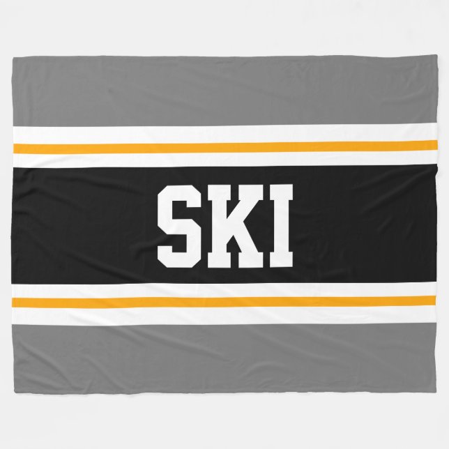 Couverture Polaire SKI Large Sporty Gris Noir Jaune Stripes De Course (Devant (Horizontal))