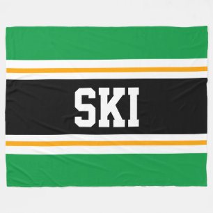 Couverture Polaire SKI vert brillant noir jaune blanc rayures de cour
