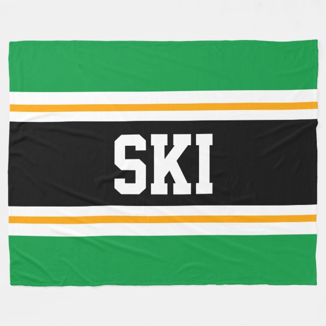 Couverture Polaire SKI vert brillant noir jaune blanc rayures de cour (Devant (Horizontal))