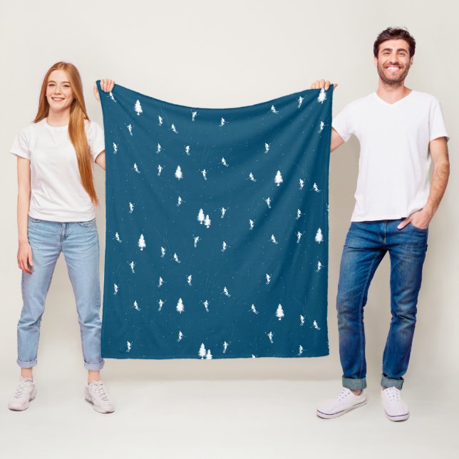 Couverture Polaire Skieurs alpins minimalistes Illustration Bleu (En situation)