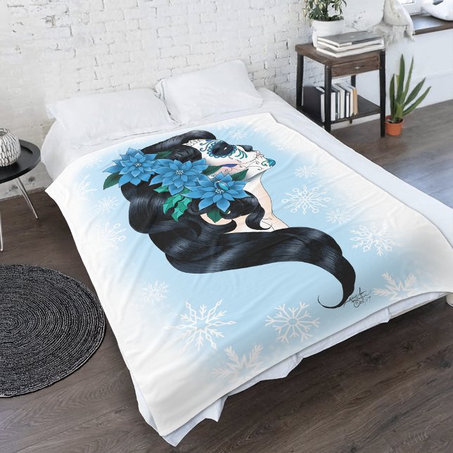 Couverture Polaire Skull d'hiver Flèches de neige bleues (Créateur téléchargé)