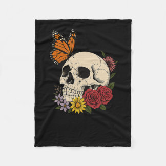 Couverture Polaire Skulls Monarch Butterfly Flowers Halloween Men Wom