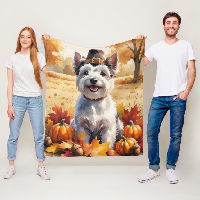 Couverture Polaire Skye Terrier À L'Automne Laisse Thanksgiving Art (En situation)