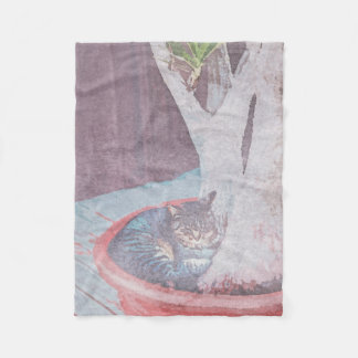 Couverture Polaire sleeping outdoor cat digital art watercolour