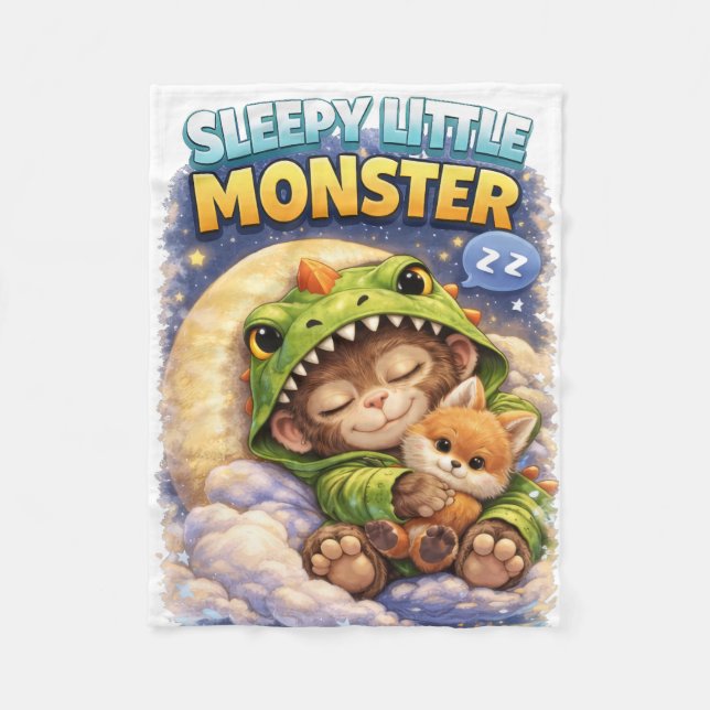 Couverture Polaire Sleepy Little Monster Baby Blanket Cute Dino (Devant)