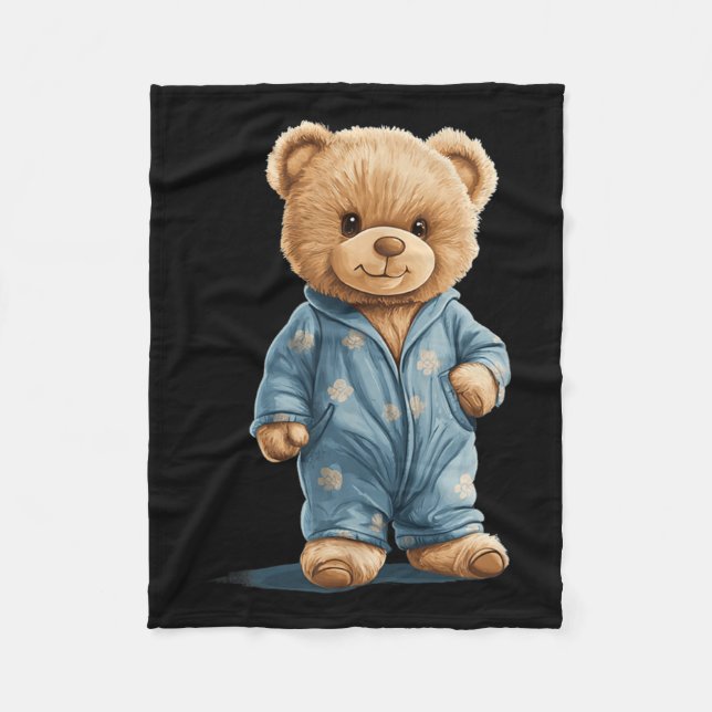 Couverture Polaire Sleepy Teddy Bear In Comfy Pajamas For Boys And Gi (Devant)
