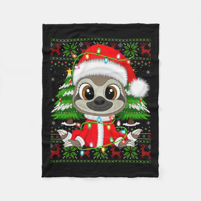 Couverture Polaire Sloth Christmas Lights Santa Costume Ugly Xmas Swe (Devant)