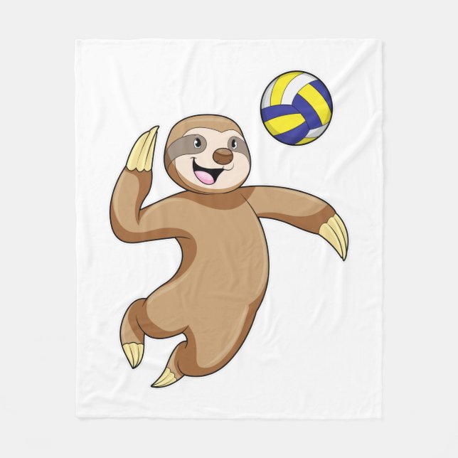 Couverture Polaire Sloth comme joueur de volleyball avec volleyball (Devant)