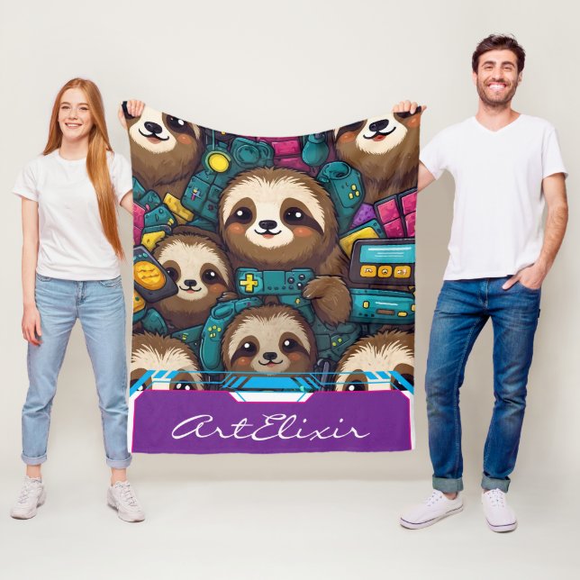 Couverture Polaire Sloth Gamer (En situation)