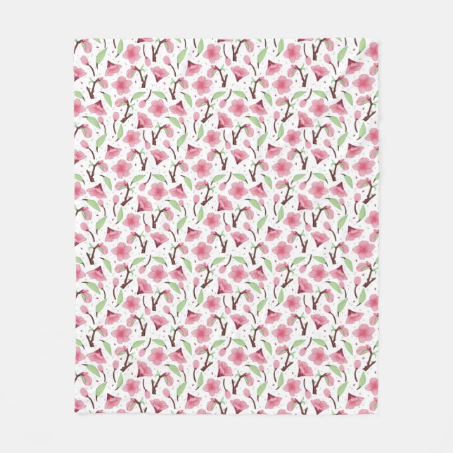 Couverture Polaire Small Scale Pink Cherry Blossom Floral Pattern (Devant)