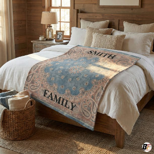 Couverture Polaire Smith Famille Personnalisé Bleu & Terracotta Paisl