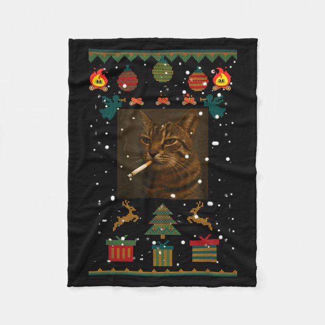 Couverture Polaire Smoking Cat Cigarette Meme Sarcasm Ugly Christmas  (Devant)