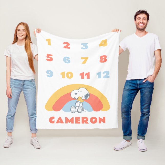 Couverture Polaire Snoopy & Woodstock Arc-en-ciel mensuel Milestone B (En situation)