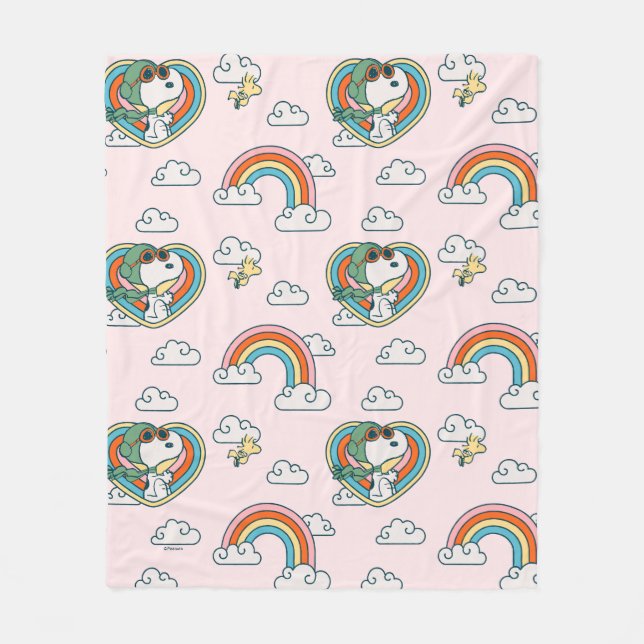 Couverture Polaire Snoopy & Woodstock Rainbow Heart Motif (Devant)