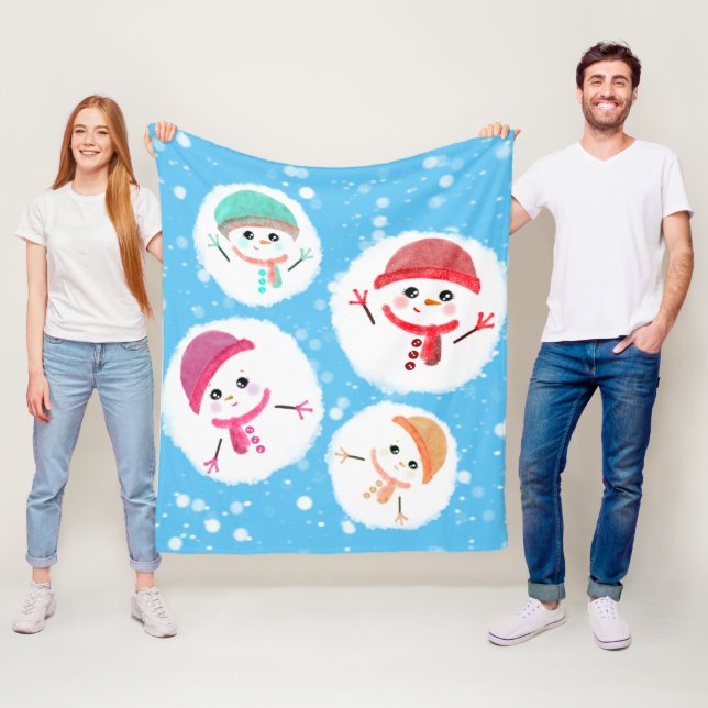 Couverture Polaire Snowball et Snowman Blue (En situation)