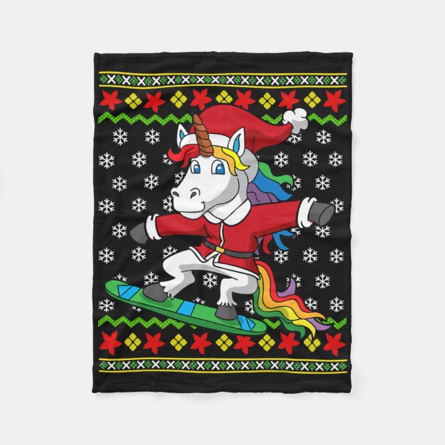 Couverture Polaire Snowboard Unicorn Père Noël Snowboard Noël S (Devant)