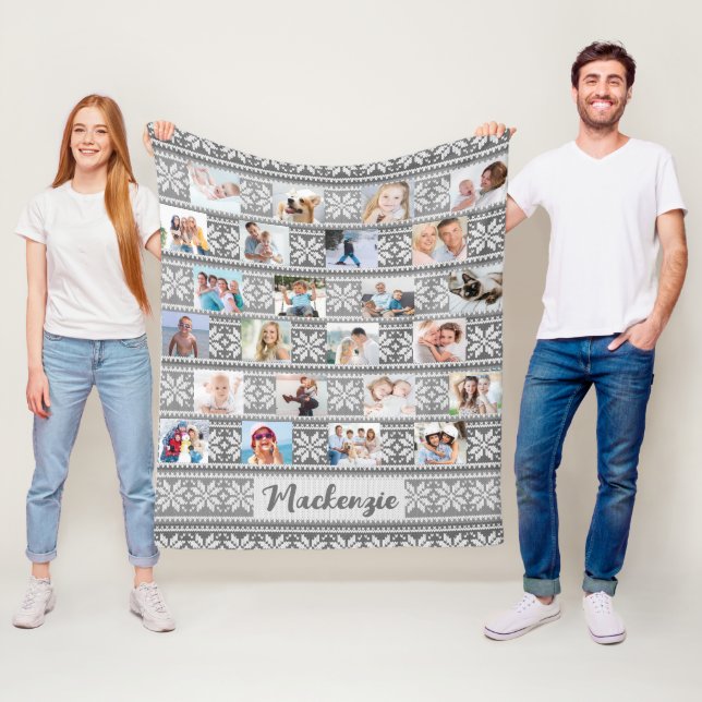 Couverture Polaire Snowflake 24 Photo Grey blanc Sweater Personnalisé (En situation)
