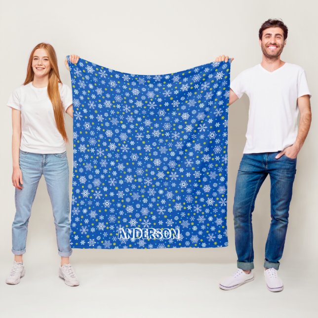 Couverture Polaire Snowflake Blue Navy Blue Modern Nom personnalisé (En situation)