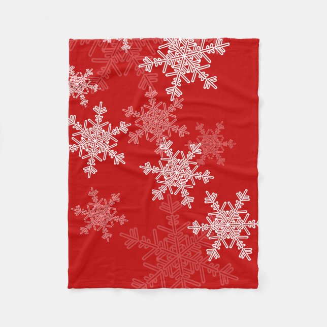 Couverture Polaire Snowflakes blanc rouge Noël minimaliste (Devant)
