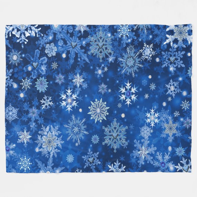 Couverture Polaire Snowflakes de Noël Bleu et argent (Devant (Horizontal))