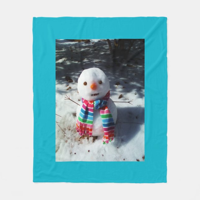 Couverture Polaire Snowman avec arc-en-ciel (Devant)