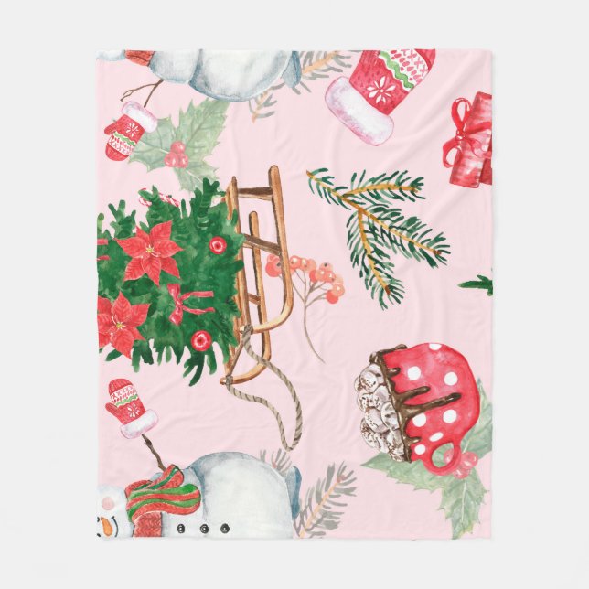 Couverture Polaire Snowman de Noël Motif sans voile. (Devant)