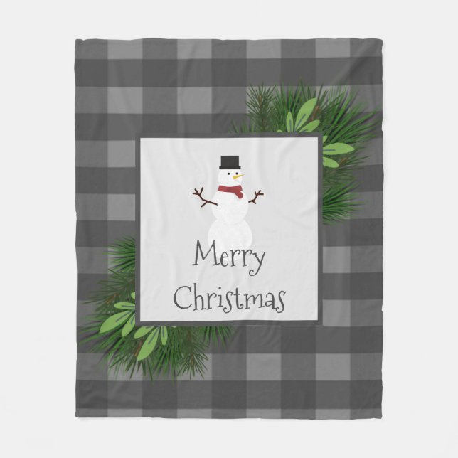 Couverture Polaire Snowman Gris Buffalo Plaid Toison Blanche (Devant)