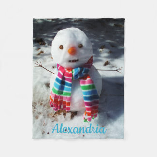 Couverture Polaire Snowman personnalisé avec Rainbow Scarf Fleece Bla