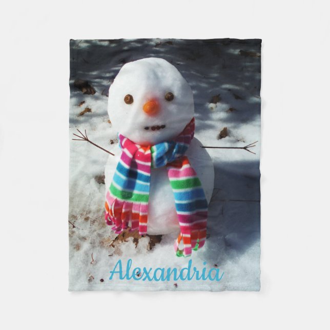 Couverture Polaire Snowman personnalisé avec Rainbow Scarf Fleece Bla (Devant)