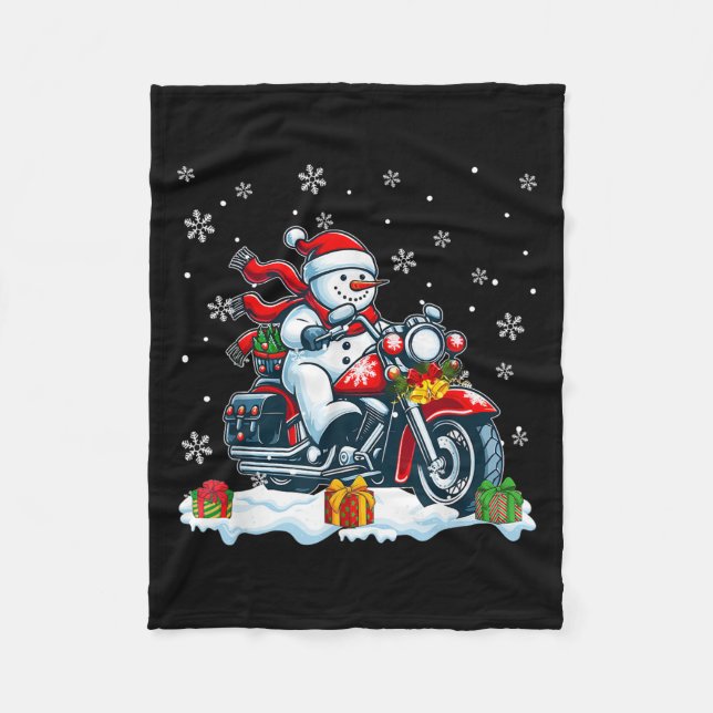 Couverture Polaire Snowman Riding Motorcycle Christmas Biker Funny Te (Devant)