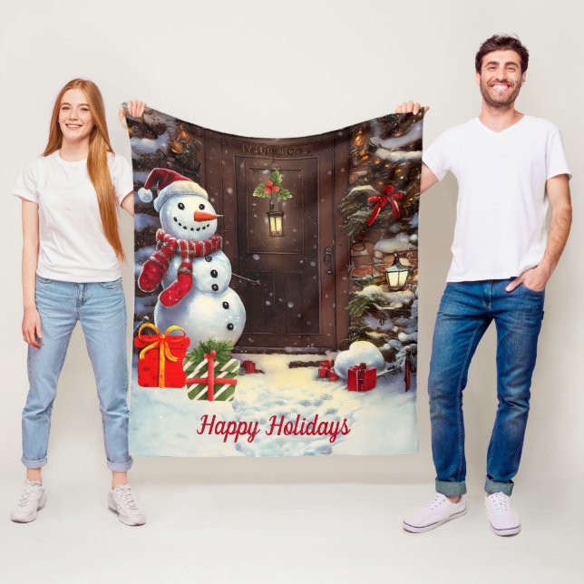 Couverture Polaire Snowman Vintage Noël Scène Fleece Blanket (En situation)