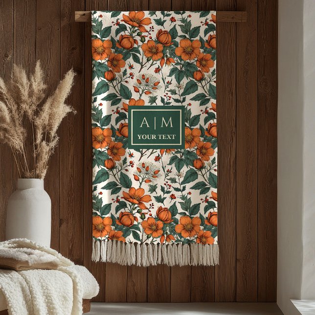 Couverture Polaire Snug Autumn Flowers Terracotta Rustic Green Tones  (Snug Autumn Flowers Terracotta Rustic Green Tones Blanket)
