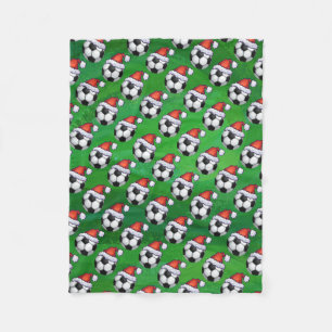 Couverture Polaire Soccer Ball Santa Hat Motif sur Vert