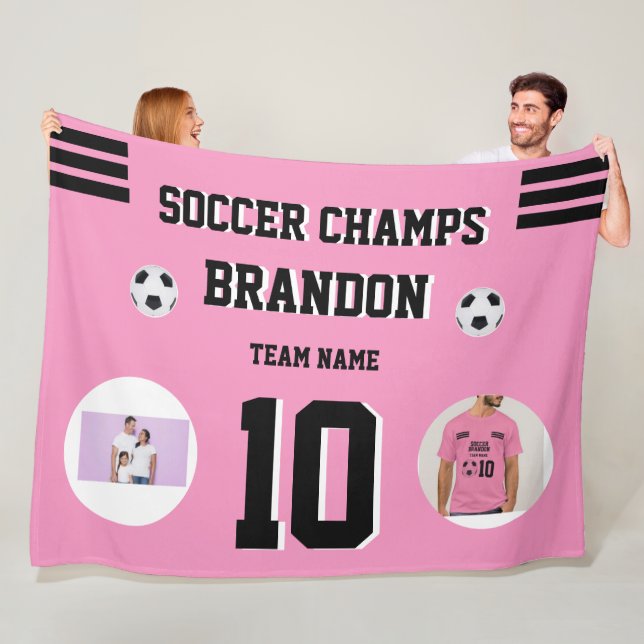 Couverture Polaire soccer Fleece Blanket photos roses personnalisées  (En situation)
