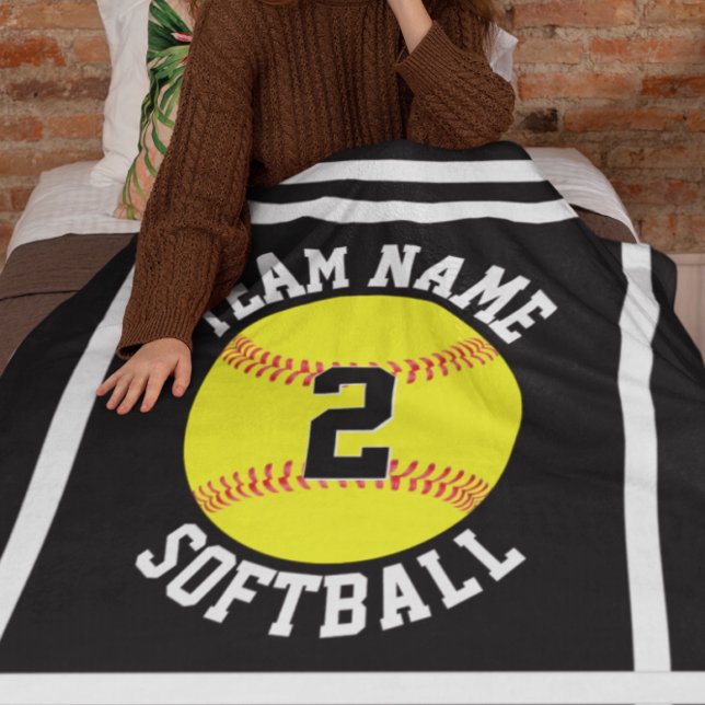 Couverture Polaire Sofball Personnalisé Nom de l'équipe et numéro du  (Customizable softball blanket with custom team name and player number)