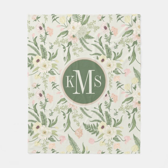 Couverture Polaire Soft Mint Green Garden Motif (Devant)