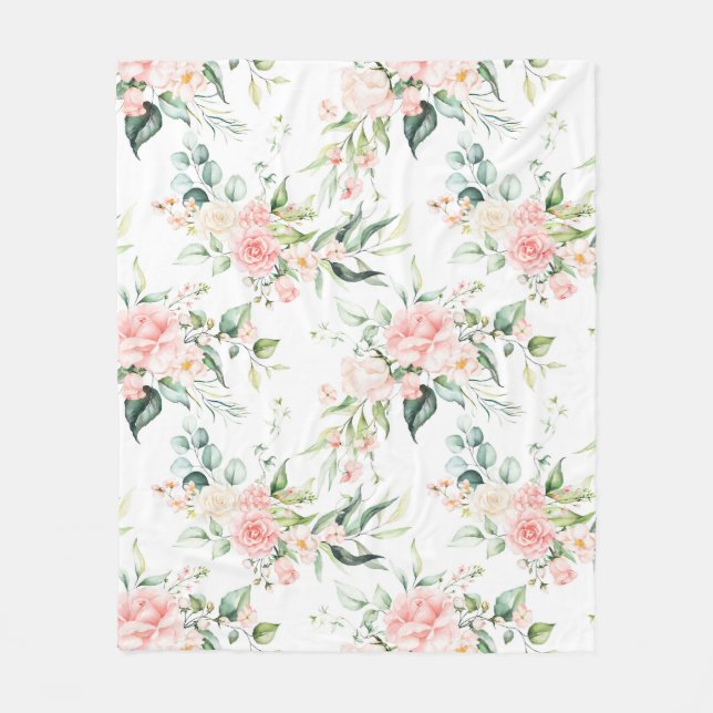 Couverture Polaire Soft Pastel Rose Rose Flower Motif (Devant)
