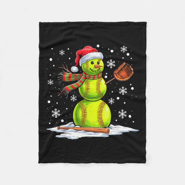 Couverture Polaire Softball Snowman Softball Player Santa Hat Christm (Devant)