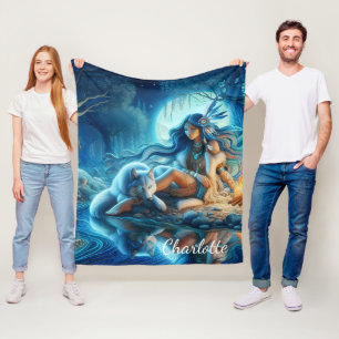 Couverture Polaire Soirée rivière calme avec Amérindiens et loups