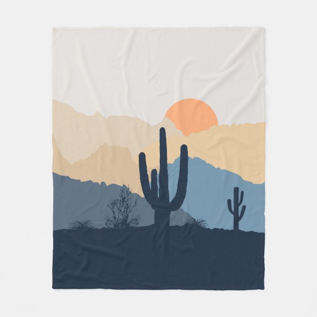 Couverture Polaire Soleil désert bleu et beige (Devant)