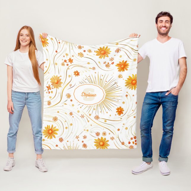Couverture Polaire Soleil doré et rayons - avec étoile Abstraite (En situation)