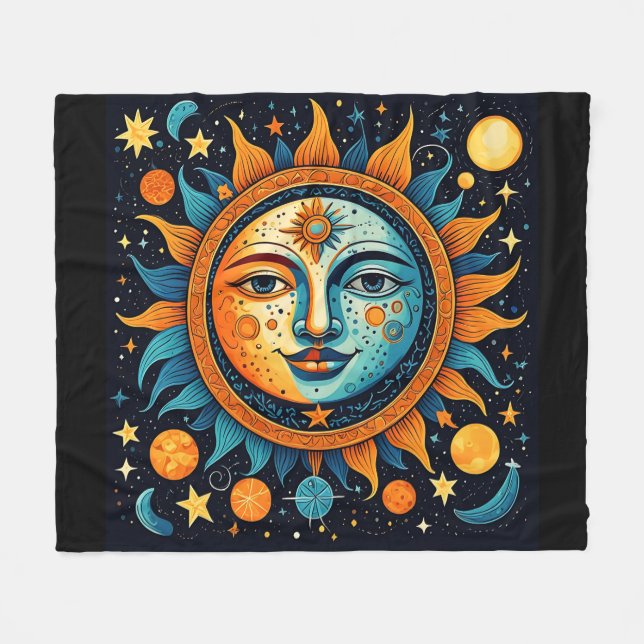 Couverture Polaire Soleil et Lune Célestes (Devant (Horizontal))