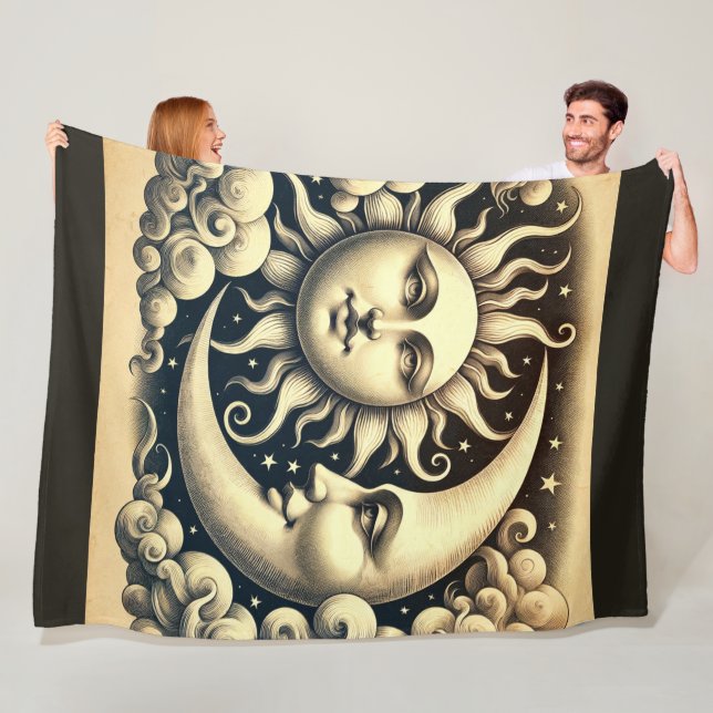 Couverture Polaire Soleil et Lune Célestes Vintage (En situation)
