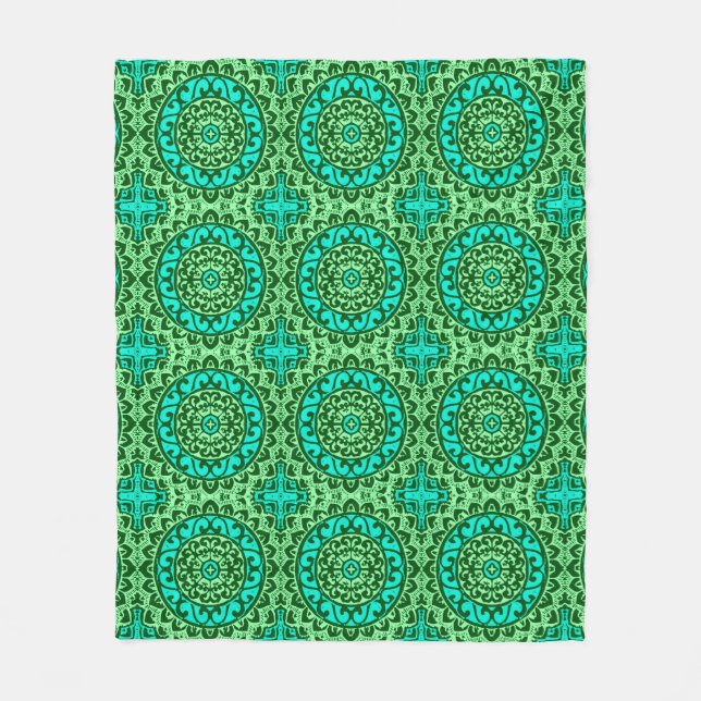 Couverture Polaire Soleil Sud-Ouest Mandala Batik, Vert citron (Devant)