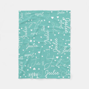 Couverture Polaire Son nom et ses coeurs partout sur la turquoise lum