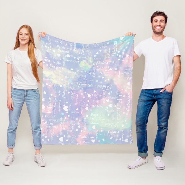 Couverture Polaire Son nom Hearts Lilac Blue Watercolor (En situation)
