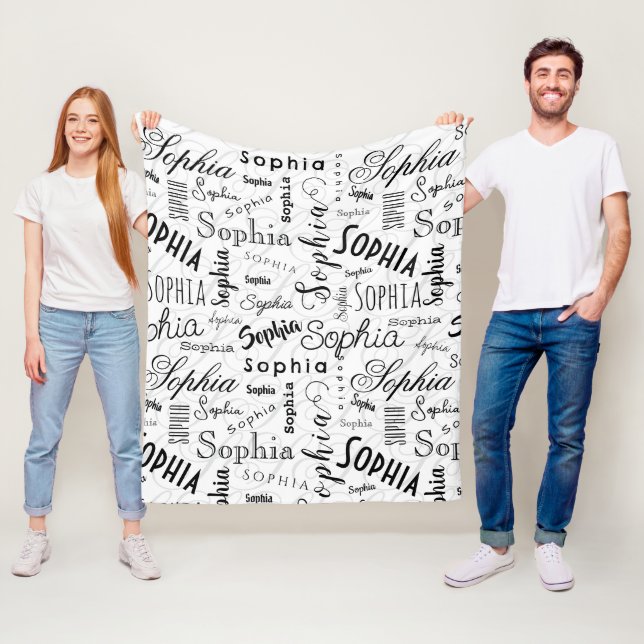 Couverture Polaire Sophia Typographie noir blanc (En situation)