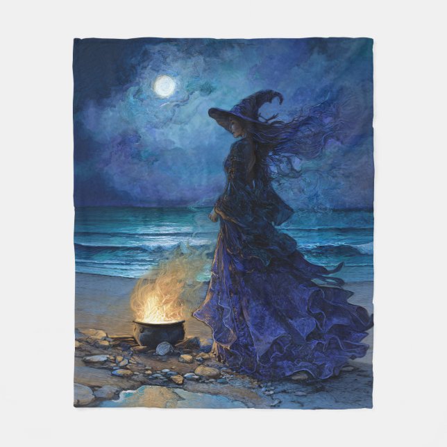 Couverture Polaire Sorcière au bord de la mer Lune (Devant)