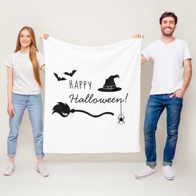 Couverture Polaire Sorcière Casquette Et Broom Avec Araignée Et Bats  (En situation)
