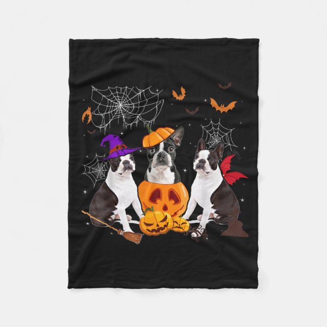 Couverture Polaire Sorcière de citrouille drôle Boston Terrier Chien  (Devant)